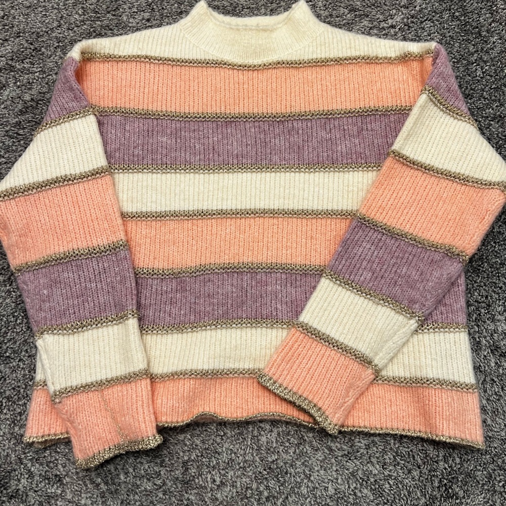 Striped Knit Sweater - Pink, Purple, Cream